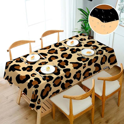 Swono Tablecloth Leopard, African Cheetah Skin Leopard Print Table Cloth for Kitchen Dining Tabletop Decoration Parties Weddings, 52 X 70 Inch Rectangle Brown Tablecloth