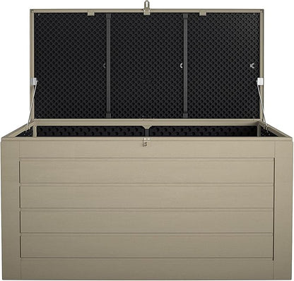 Cosco Outdoor Living 180 Gallon Patio Storage Box, Extra Large, Lockable Lid, Weather-Resistant, Tan/Brown