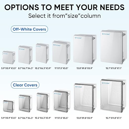 TICONN 2PK Outdoor Electrical Box Waterproof, Junction Box IP67 ABS Plastic Enclosure with Hinged Cover with Mounting Plate, Wall Brackets, Cable Glands (Clear, 11"X7.5"X5.5")