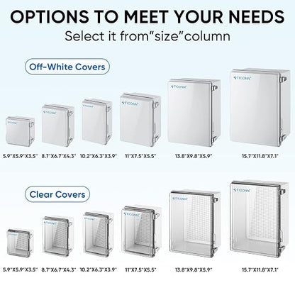 TICONN 2PK Outdoor Electrical Box Waterproof, Junction Box IP67 ABS Plastic Enclosure with Hinged Cover with Mounting Plate, Wall Brackets, Cable Glands (Clear, 11"X7.5"X5.5")