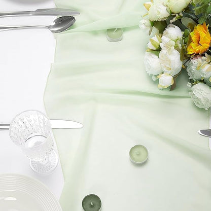 Table Runner Mint Green Sheer Chiffon 35x120 Inches for Spring Party Baby Shower Home Dining Table Decor