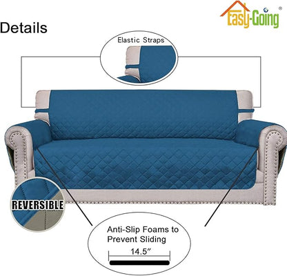 Easy-Going Reversible Couch Cover for 3 Cushion Couch Sofa Cover for Dogs Water Resistant Furniture Protector Cover with Foam Sticks Elastic Straps for Pet Cat (Sofa, PeacockBlue/Beige) | Machine Washable Slipcover For Dogs, Water Resistant Furniture M...