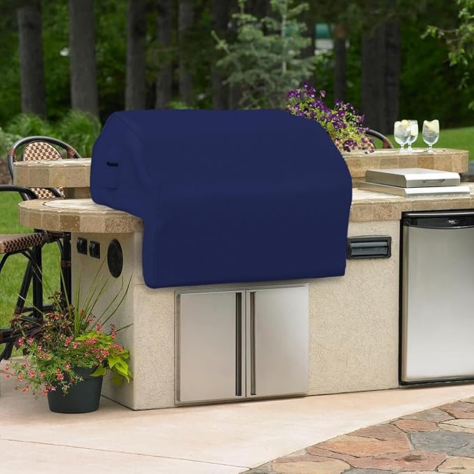 Covers & All Built-in Grill Cover for Outdoor Grill – Heavy Duty 12 oz Waterproof Built-in BBQ Grill Cover, PVC-Coated Polyester with Elastic Hem for Snug Fit (48 x 27 x 26 inches, Blue)