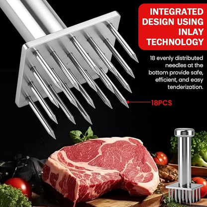 Meat Tenderizer Tool with 18 Sharp Needles, Stainless Steel Meat Tenderizer Mallet One-Piece Design, Easy Grip Meats Mallet Hammer for Tenderizing Chicken Beef Pork