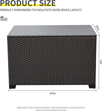 Lviden 140 Gallon Outdoor Storage Box Wicker Patio Storage Bin with Waterproof Lining Bag Deck Box and Cushion Storage Bin Outdoor, Brown