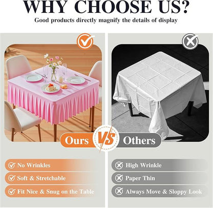 PARTISKY Baby Pink Spandex Square Tablecloths 60x60 Inch, Wrinkle Free Fitted Card Table Cloth Stretch Square Table Cover for Kitchen Dinner, Holiday Party, Wedding Banquet, Display Trade Show