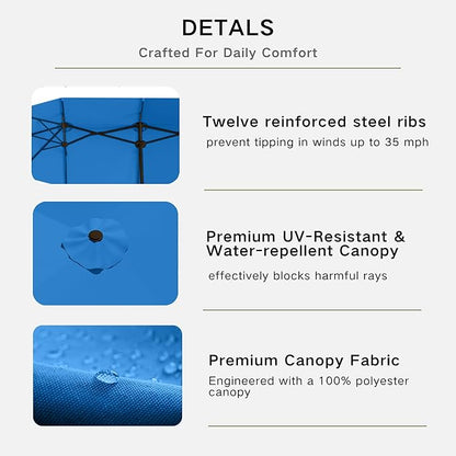 Kingdura 13ft Large Patio Umbrella with Base Included, Double-Sided Rectangle Outdoor Table Umbrella with 12 Reinforced Ribs, Crank Lift for Market Pool Deck Backyard, Royal blue