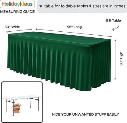 4 Pack Spandex Table Skirts 8ft,Hunter Green for Christmas Decor | Ruffle Design, Elastic Table Covers, Holiday Essentials, Table Cloths For 8 Foot Rectangle Table,Wrinkle Resistant