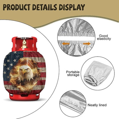 Camper Propane Tank Cover USA Flag Eagle Outdoor 600D Heavy Duty Waterproof Covers Fits Standard 20 lb Cylinder, 13.7'' x 16.5'' for Rv Trailer 2 pcs