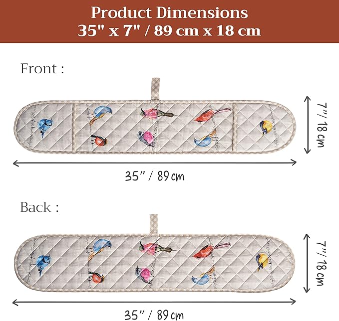 Maison d' Hermine Double Oven Mitts 100% Cotton 7"x35" Double Oven Mitt Heat Resistant BBQ Cooking Gloves with Loop Baking Grilling Kitchen Hotel Home Farmhouse Spring Summer (Birdies on Wire)
