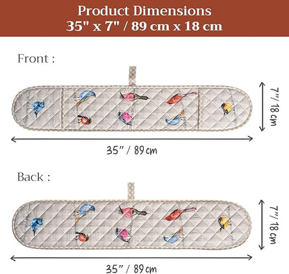 Maison d' Hermine Double Oven Mitts 100% Cotton 7"x35" Double Oven Mitt Heat Resistant BBQ Cooking Gloves with Loop Baking Grilling Kitchen Hotel Home Farmhouse Spring Summer (Birdies on Wire)