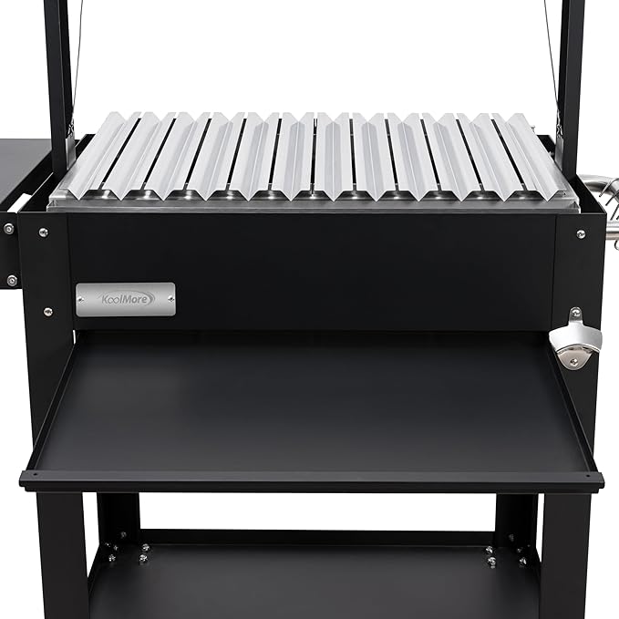 KoolMore 50 in. Charcoal Grill BBQ, Santa Maria Argentine Outdoor Grill with Interchangeable V Grates, Heavy Duty Barbecue Grilling Grill, Black