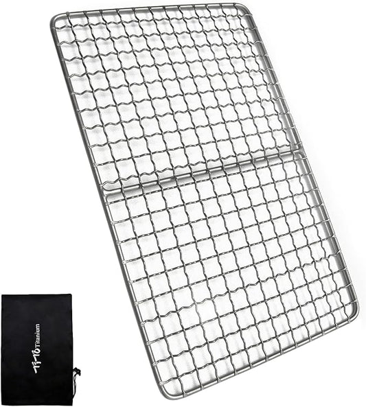 TiTo Titanium BBQ Net Grill Portable Ultralight Non-Stick Meat Grill Grate for Home Garden Outdoor Camping Picnic Hiking Charcoal Holder with Storage Bag (A)