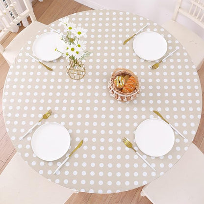 Walrus Round Vinyl Fitted Tablecloth with Flannel Backing Elastic Edge Design Table Cover Waterproof Oil-Proof PVC Table Cloth Stain-Resistant Best for 45"-56" Round