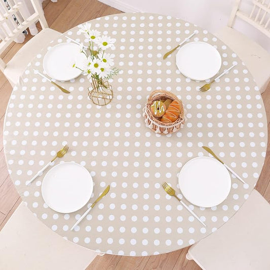 Walrus Round Vinyl Fitted Tablecloth with Flannel Backing Elastic Edge Design Table Cover Waterproof Oil-Proof PVC Table Cloth Stain-Resistant Best for 45"-56" Round