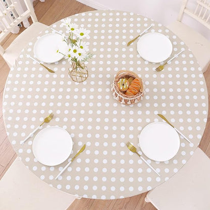 Walrus Round Vinyl Fitted Tablecloth with Flannel Backing Elastic Edge Design Table Cover Waterproof Oil-Proof PVC Table Cloth Stain-Resistant Best for 37"-44" Round