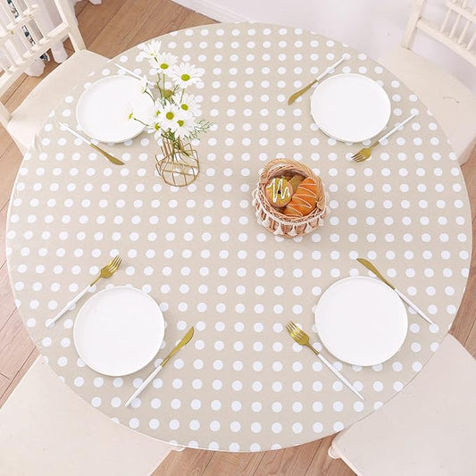 Walrus Round Vinyl Fitted Tablecloth with Flannel Backing Elastic Edge Design Table Cover Waterproof Oil-Proof PVC Table Cloth Stain-Resistant Best for 37"-44" Round