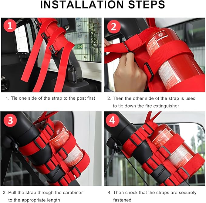 Ohleats Roll Bar Fire Extinguisher Holder, Adjustable Fire Extinguisher Mount Strap with American Flag Pattern, Car Accessories Fixed Belt for Wrangler JK JKU TJ CJ Gladiator (Red-2PCS)
