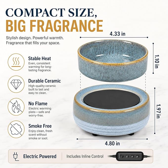 Candle Wax Melt Warmer with Timer Ceramic Electric Wax Melt 4-in-1 Oil Burner Adjusting Temperature Fits Yankee Large Jar Scented Candle for Home Decor Birthday Gifts for Women Mom Grandma Girls
