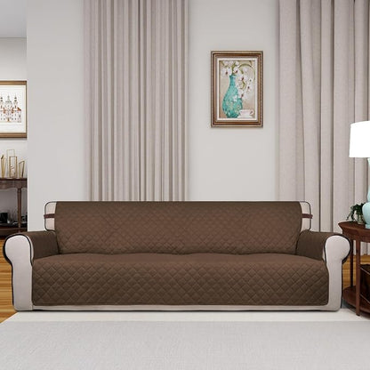 PureFit Reversible Quilted Couch Covers for Dogs Sofa Cover 4 Seater 88" | Coffee/Ivory, Water Resistant Couch Protector, Washable Pet Couch Cover with Non Slip and Elastic Straps For Kids