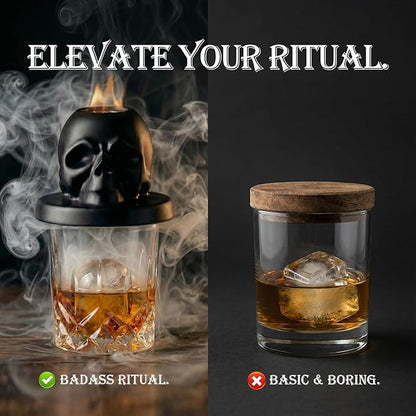 Whiskey Smoker Kit with Torch – Ceramic Skull Old Fashioned, Bourbon & Cocktail Drink Smoker – Unique Valentines Day Gifts for Men, Husband, Boyfriend & Him – Cool Bar Accessories & Gadgets Set