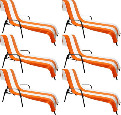 Superior Cabana Cotton Lounge Chair Cover, Outdoor Towel/Chaise Furniture Covers, Terry Cloth, Beach, Spa, Swim Accessories, Pool Chair Cover, Soft, Quick Drying, 32" x 102", Set of 6, Orange