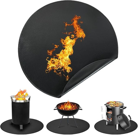 TYLIN Fire Pit Mat for Deck Fireproof, Round Fireproof Under Grill Mat, Oil-Proof Waterproof BBQ Pad for Deck Patio Grass Outdoor Grill Accessories, Portable and Reusable，Black (36x36 inch)