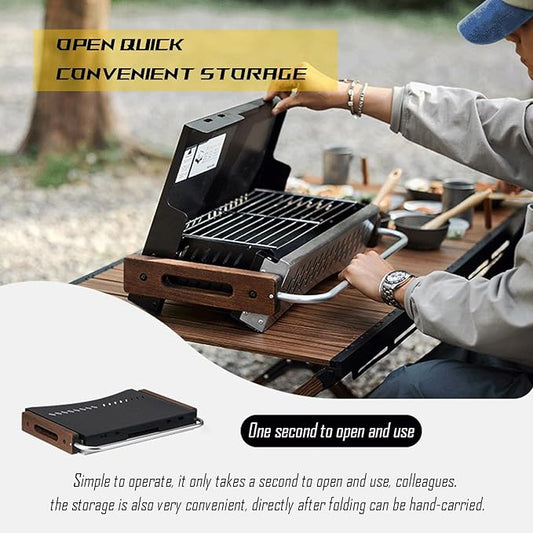 Portable Charcoal Grill Foldable Notebook BBQ Easy Portability for Outdoor Barbecues Camping Traveling Picnics Garden Beach Party Black