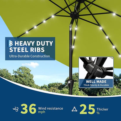 Garvee patio Umbrella with Solar Lights, Outdoor Table Umbrella with 8 Durable Ribs, Tilt & Crank Mechanism, Waterproof & UV Protection for Garden, Backyard, Poolside