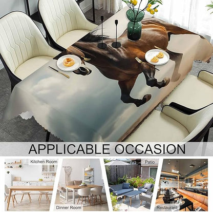 52x70 Inch Tablecloth Horse, American Western Animal Horse in Dust Non-Fading Table Covers Kitchen Dinning Tabletop Decoration, Washable Table Cloth for Outdoor and Indoor Use