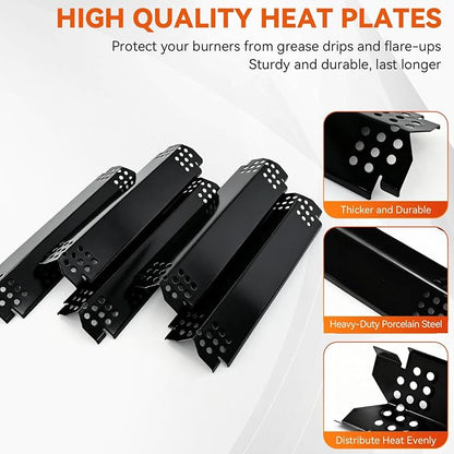 Grill Parts for Home Depot Nexgrill 4 Burner 720-0830H, 5 Burner 720-0888N, 720-0888 Gas Grill Models, Porcelain Steel Heat Plate Flame Tamer + 13 x 17 Cast Iron Grill Grates