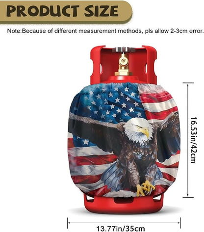 American Eagle Propane Tank Covers 20lb 4th of July Patriotic Outdoor Heavy Duty Waterproof Windproof Gas Tank Cylinder Cover with Elastic Brand, 2 Pack