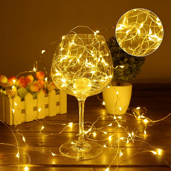 4 Pack Battery Fairy Lights 16.4 Ft 50 LED Christmas Timer Fairy Light | Waterproof Silver Wire Battery Twinkle Lights with Auto Timer 8 Modes for Xmas Wreath Decor, Warm White