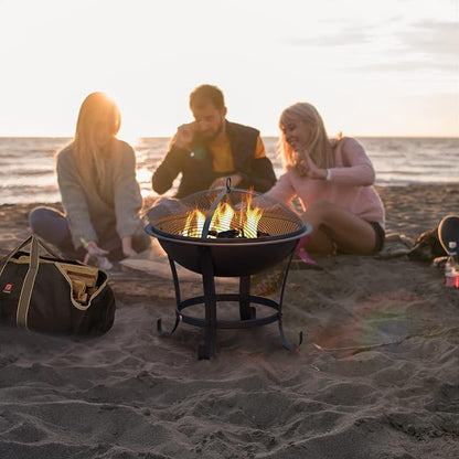 Fire Beauty Fire Pit BBQ Grill Pit Bowl with Mesh Spark Screen Cover,Poker (Includes Tote Bag)