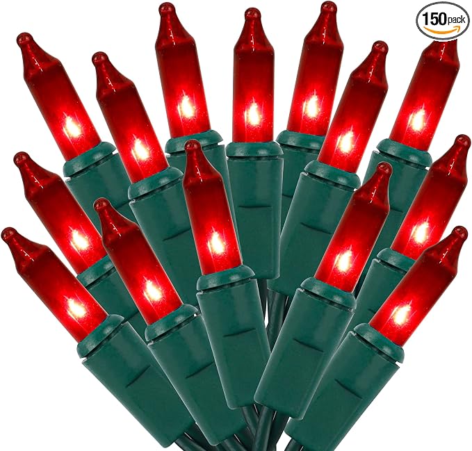 LJLNION Valentines String Lights, 150 Count 33 FT Incandescent Mini Green Wire Christmas Fairy Light, 120V UL Certified Connectable Tree Lights for Patio, Holiday, Party, Outdoor Indoor Decor, Red