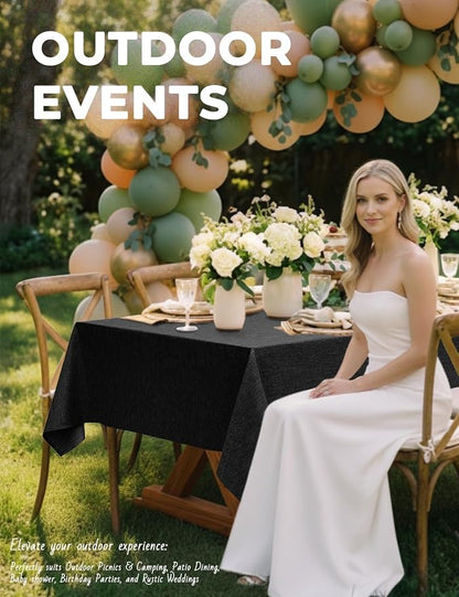 Decorelia Waterproof Farmhouse Table Cloth for 4 Ft Rectangle Table, Anti-Scratches Small Outdoor Dining Table Cloth for Party, Camping, Banquet and Wedding (Oblong, 52 x 70 Inch (4-6 Seats), Black)