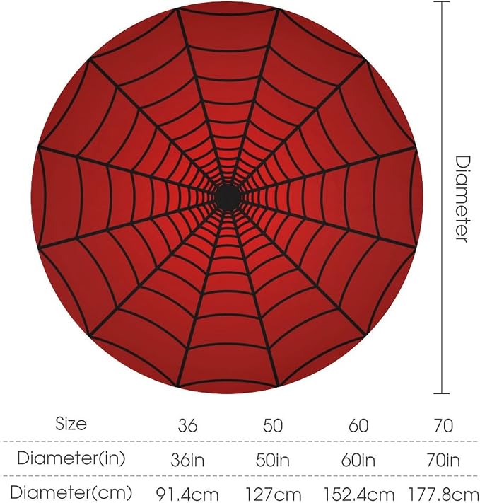 Spider Web Heros Tablecloth, Black Spiderweb Red Cobweb Circle Water Resistant Wipeable Table Cover for Picnic Party Holiday Kitchen Dinner Table 36"