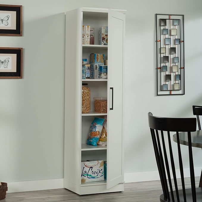 Sauder HomePlus Pantry Storage Cabinet, Soft White | Single Door, Adjustable Shelves, Kitchen Storage Cabinet