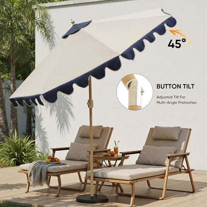 9FT Outdoor Patio Umbrella with Wavy edge,Push-Button Tilt & Easy Crank Lift,Heavy-Duty Metal Frame, 8 Ribs with Ventilated Canopy,UV Protection & Waterproof for Garden,Deck,Pool,Patio Table