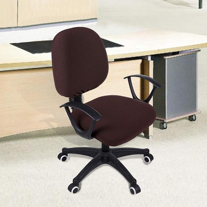 Smiry Office Computer Chair Covers for Desk Rotating Chair Protector | Stretch Jacquard Removable Washable Universal Slipcovers, Seat + Backrest Cover, Chocolate