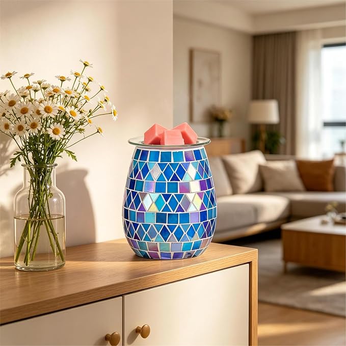 Dicimi Electric Wax Warmer, Mosaic Glass Scented Wax Melt Lamp with Night Light, Flameless Aromatherapy Melter for Home Decor, Unique Gift for Women Mom