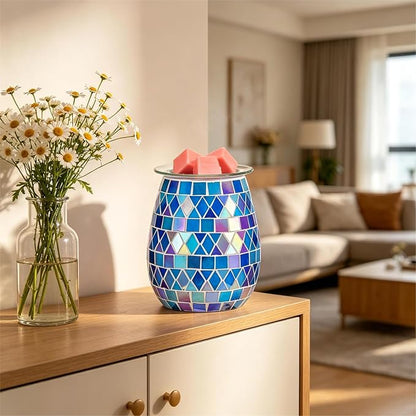 Dicimi Electric Wax Warmer, Mosaic Glass Scented Wax Melt Lamp with Night Light, Flameless Aromatherapy Melter for Home Decor, Unique Gift for Women Mom