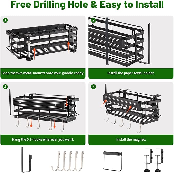 Grill Caddy for Blackstone 28"/36" Griddles Prep Cart, Blackstone Griddle Accessories Organizer with Paper Towel Holder & Magnetic Tool Holder, BBQ Caddy for Outdoor Grill Camping