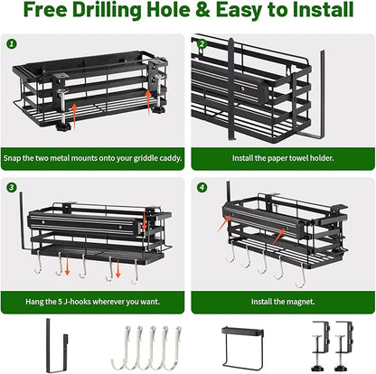 Grill Caddy for Blackstone 28"/36" Griddles Prep Cart, Blackstone Griddle Accessories Organizer with Paper Towel Holder & Magnetic Tool Holder, BBQ Caddy for Outdoor Grill Camping