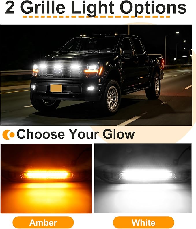 LED Grill Lights for Ford F150 2024-2026 Accessories XL Only, White | Direct-Snap F150 Front Grille Marker Lights, OEM-Style Fit, IP68 Waterproof, Raptor-Style Front-End Upgrade, Off-Road Ready