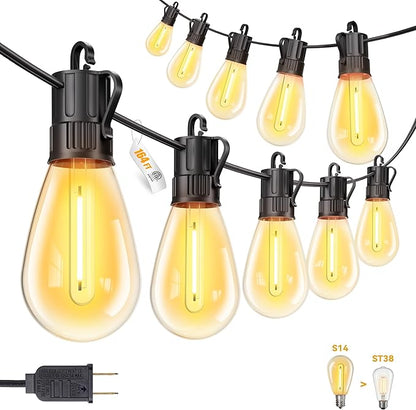 Minetom 164FT Outdoor String LED Patio Lights Waterproof,Shatterproof S14 Vintage Edison Bulbs,Commercial Grade Outside Hanging Lights Waterproof for Porch Deck Garden Backyard Balcony Cafe Bistro