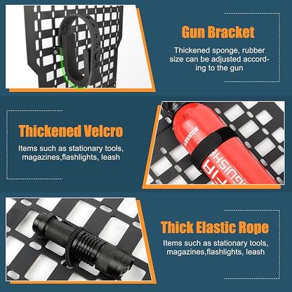 Rigid Molle Panels For Vehicles Truck Mount Rack Panel Tactical Seat Back Organizer Adjustable Versatile Panel (Molle Panels w/gun rack mount)