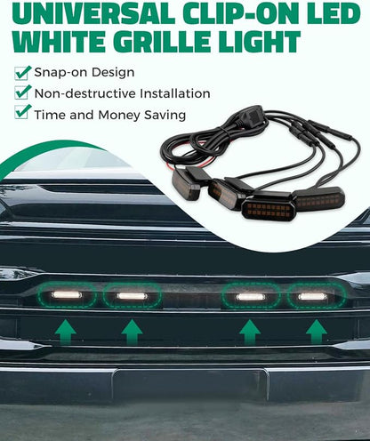 4Pcs LED White Front Grille Light | Fit for Most Truck and Pickup, with Wiring Harness and Fuse Adaptor, Buckle Grille Lights