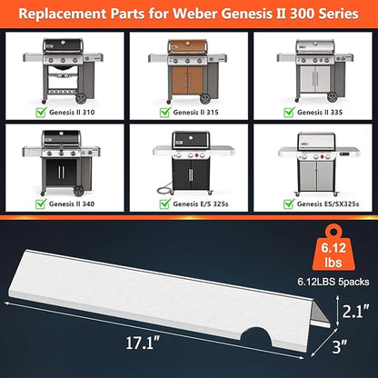Genesis II Flavorizer Bars for Weber Genesis II/LX 300 Series II E-310, II E-330, II E-335, II S-335, II LX S/E-340 (2017 and Newer) Gas Grills, 17.1" Heat Plates for Weber 66032/66795, 17GA