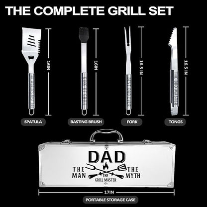 Dad Gifts, Dad Gifts from Daughter Son Fathers Day Heavy Duty Grilling Accessories Kit for Backyard BBQ, Birthday Present for Him Thick Stainless Steel Grill Utensils with Non-Slip Handle Tool Grill